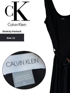Calvin Klein Black Sleeveless Wide Leg Jumpsuit with Tortoise Ring Belt